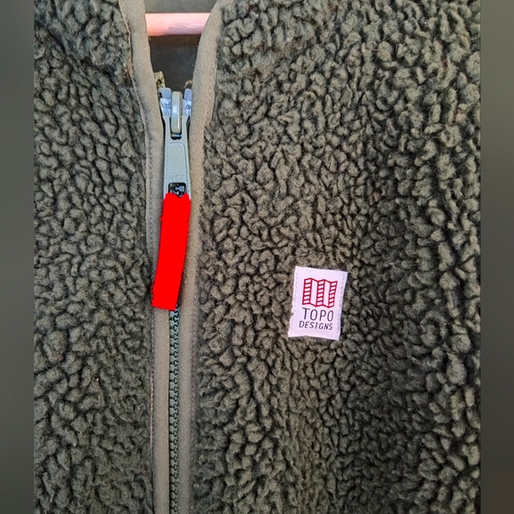 Topo Designs Sherpa Reversible Coat Jacket Zipper Pockets Green - Picture 3 of 12